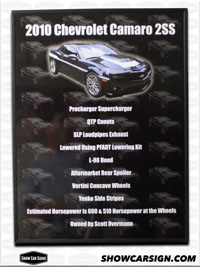 2010 Chevy Camaro 2SS Car Show Board