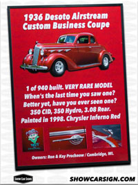 1936 DeSoto Coupe Car Show Board