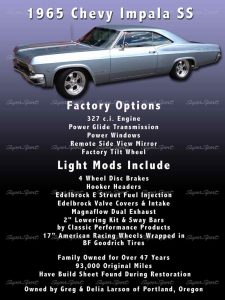 65 Chevy Impala Car Show Board