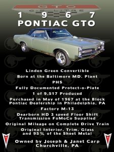 67 Pontiac GTO Car Show Board