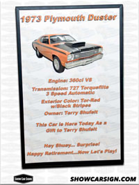 1973 Dodge Duster Car Show Board