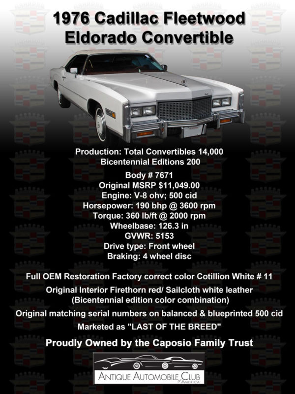 76 Cadillac Fleetwood Car Show Board