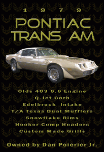 1979 Ponttiac Trans Am Car Show Sign