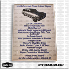 1965 Chevrolet Nova Car Show Sign