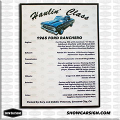 1965 Ford Ranchero Car Show Sign