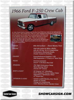 1966 Ford F250 Car Show Sign