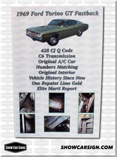 1969 Ford Torino Car Show Sign