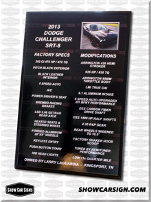 2013 Dodge Challenger Car Show Sign