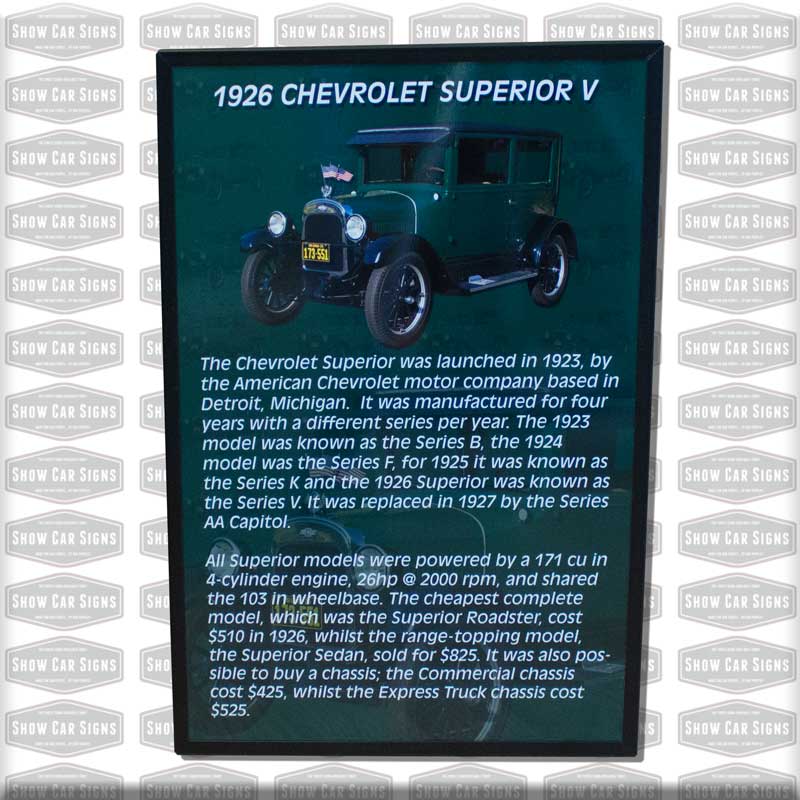1926 Chevrolet Superior Car Show Board