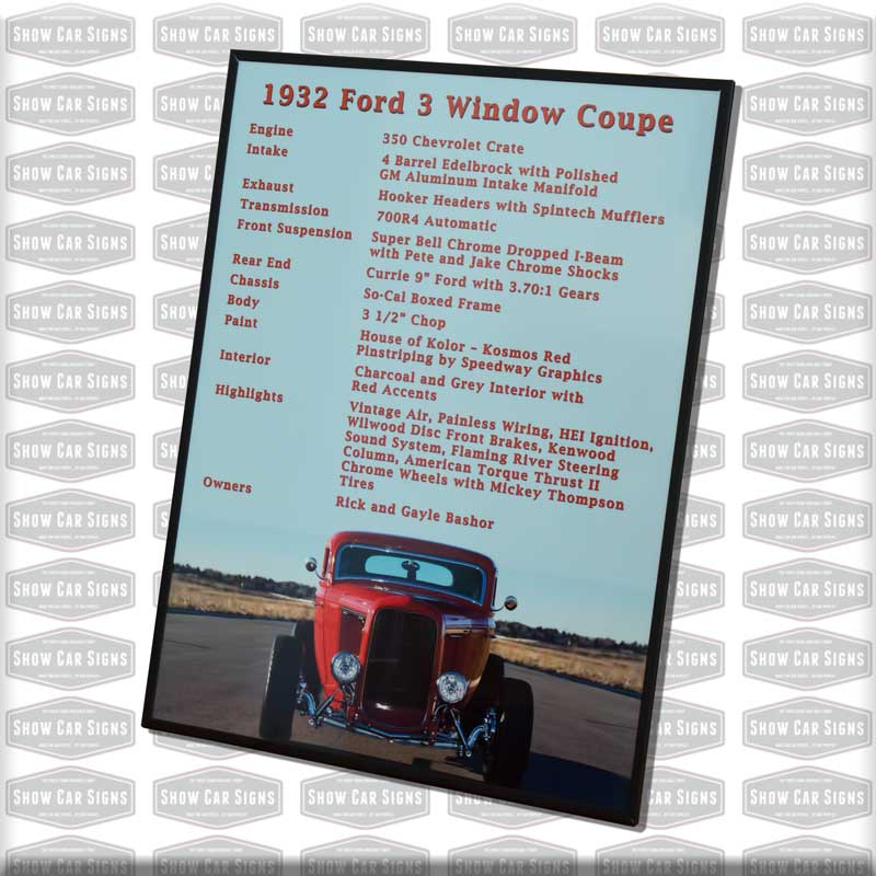 32 Ford 3 Window Car Show Board