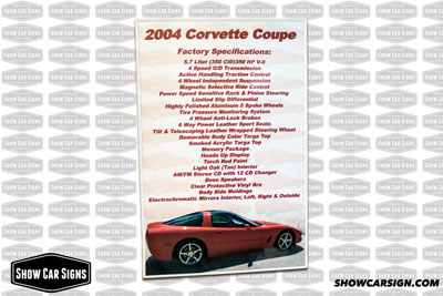 2004 Corvette Car Show Board
