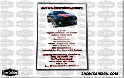 2010 Camaro Car Show Board