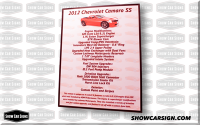 2012 Camaro SS Car Show Board