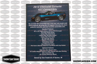2013 Corvette Car Show Board