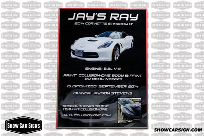 2014 Corvette Stingray Car Show Board