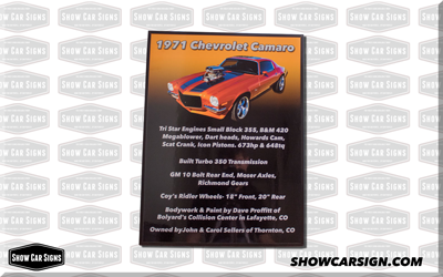1971 Camaro Car Show Board