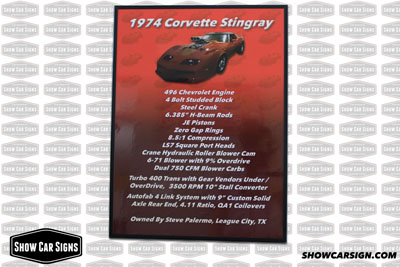 1974 Corvette Car Show Board