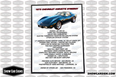1975 Corvette Car Show Board