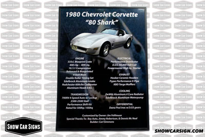 1980 Corvette Car Show Board
