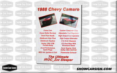 1988 Camaro IROC Car Show Board