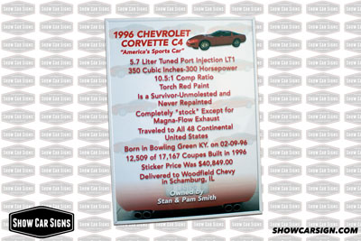 1996 Corvette Car Show Board