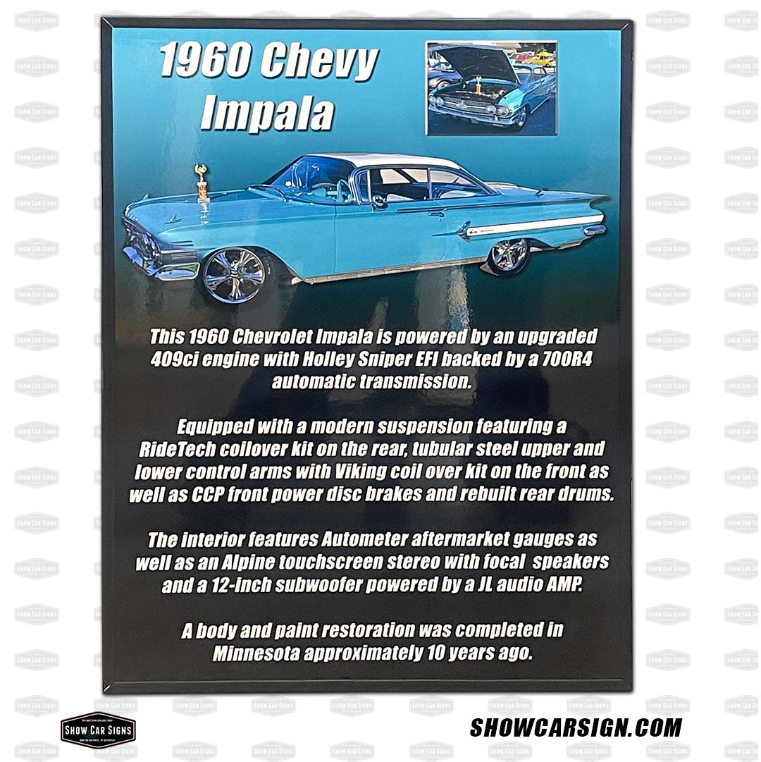 Chevy Impala Car Show Board