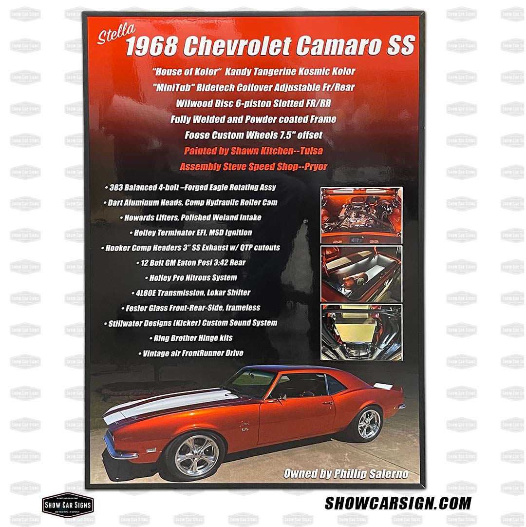 Chevy Camaro Car Show Board