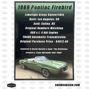Pontiac Firebird Car Show Board