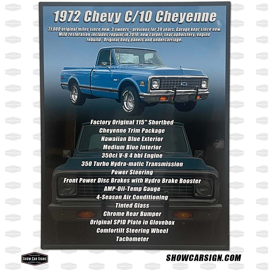 Chevy C10 Pickup Car Show Board