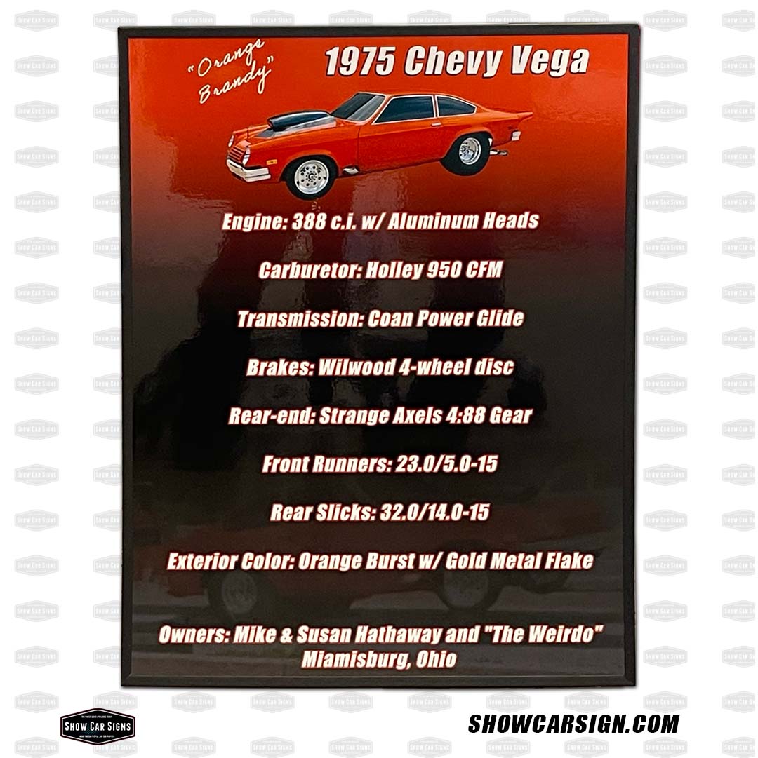 Chevy Vega Car Show Board