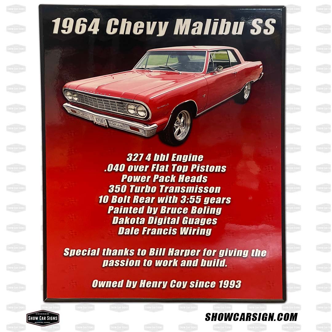 Chevy Malibu Car Show Board